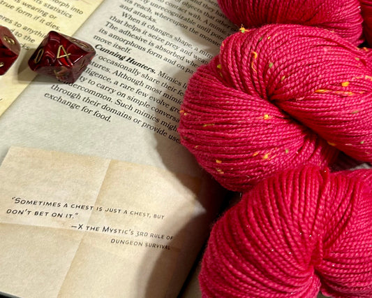 Mimic’s Trap – Neon Red Hand-Dyed Yarn | Fandoms and Fibers