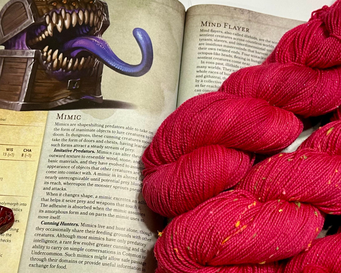 Mimic’s Trap – Neon Red Hand-Dyed Yarn | Fandoms and Fibers