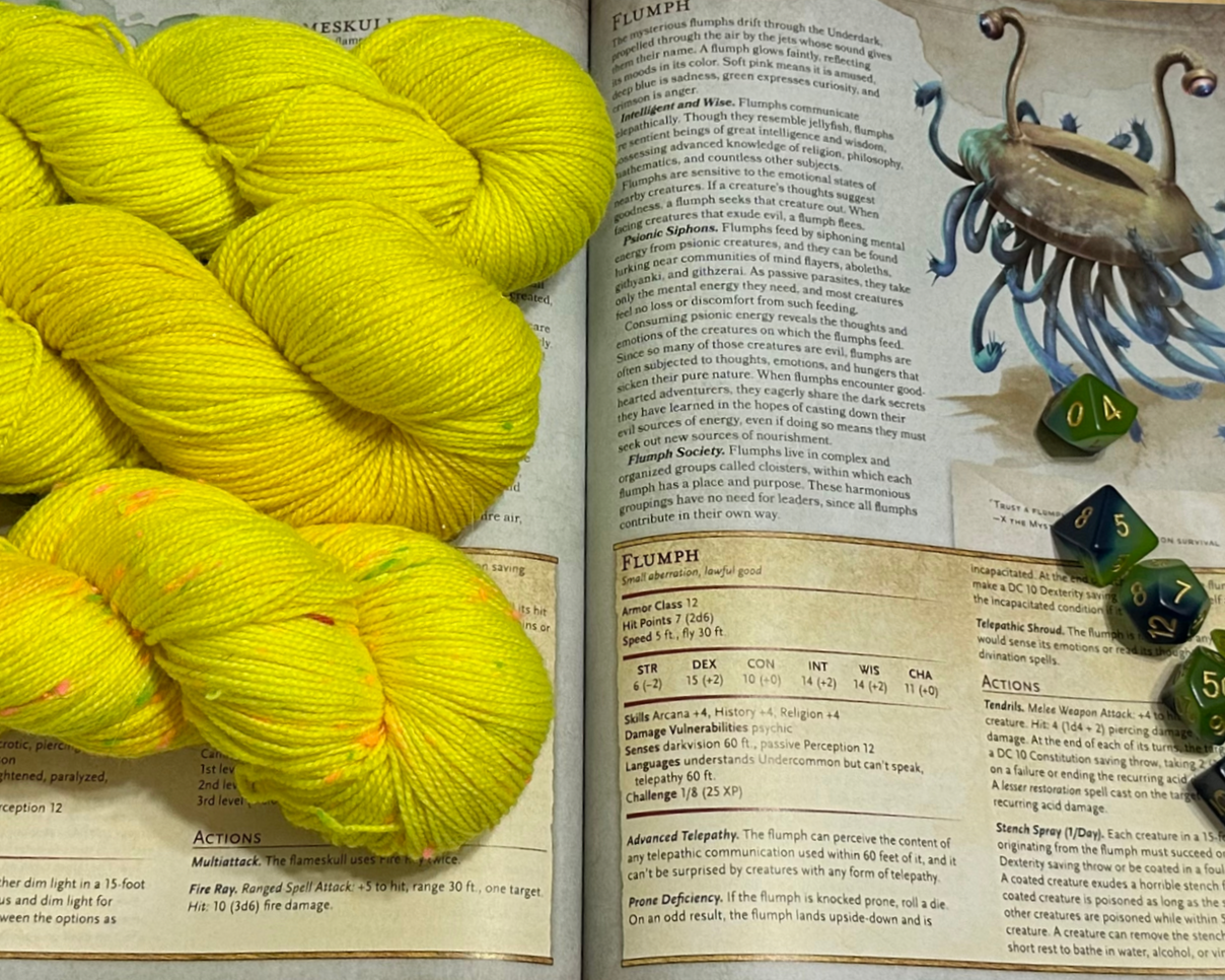 Flumph’s Glow – Neon Yellow Hand-Dyed Yarn | Fandoms and Fibers